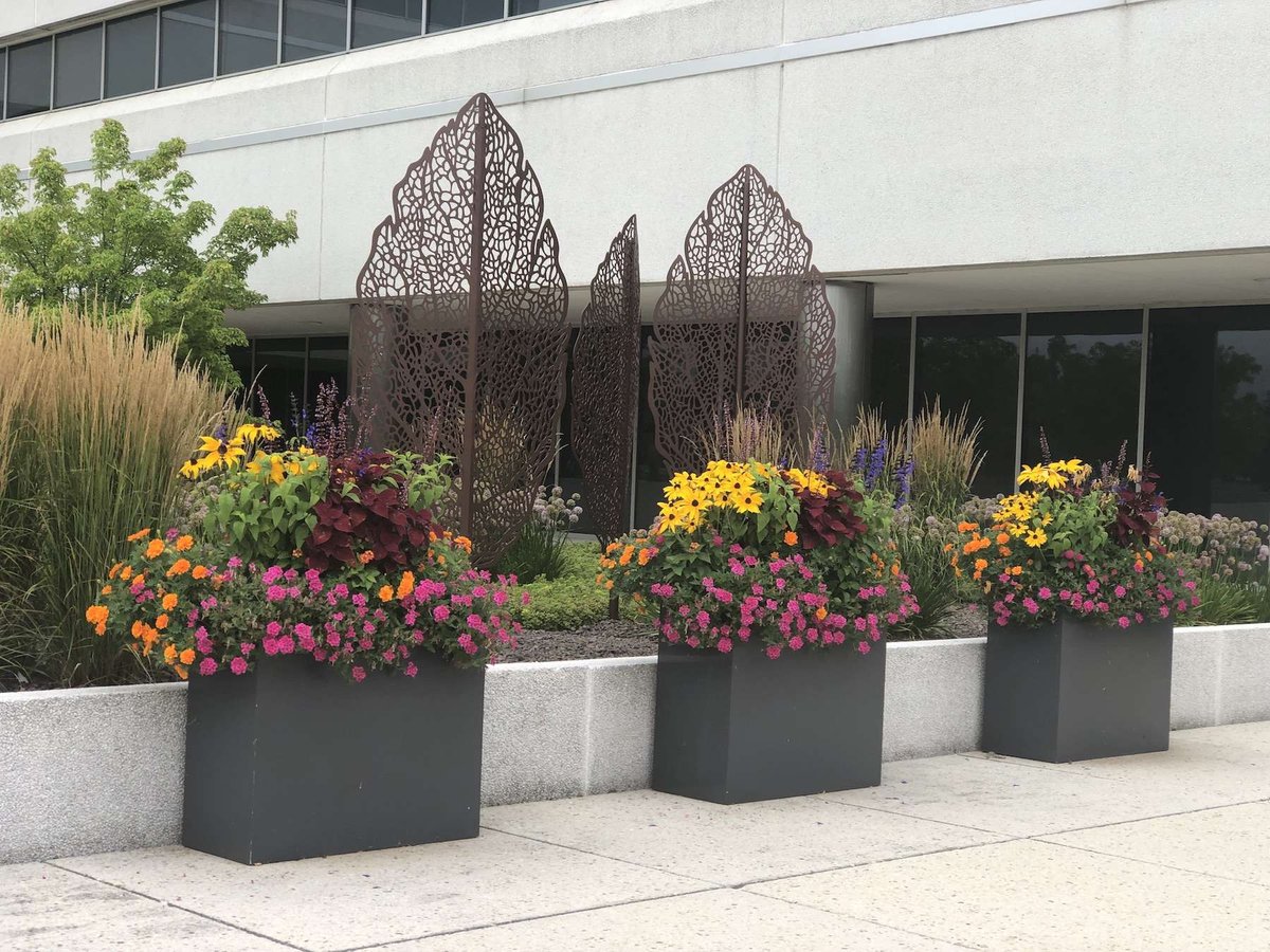 container garden plantings at industrial building
