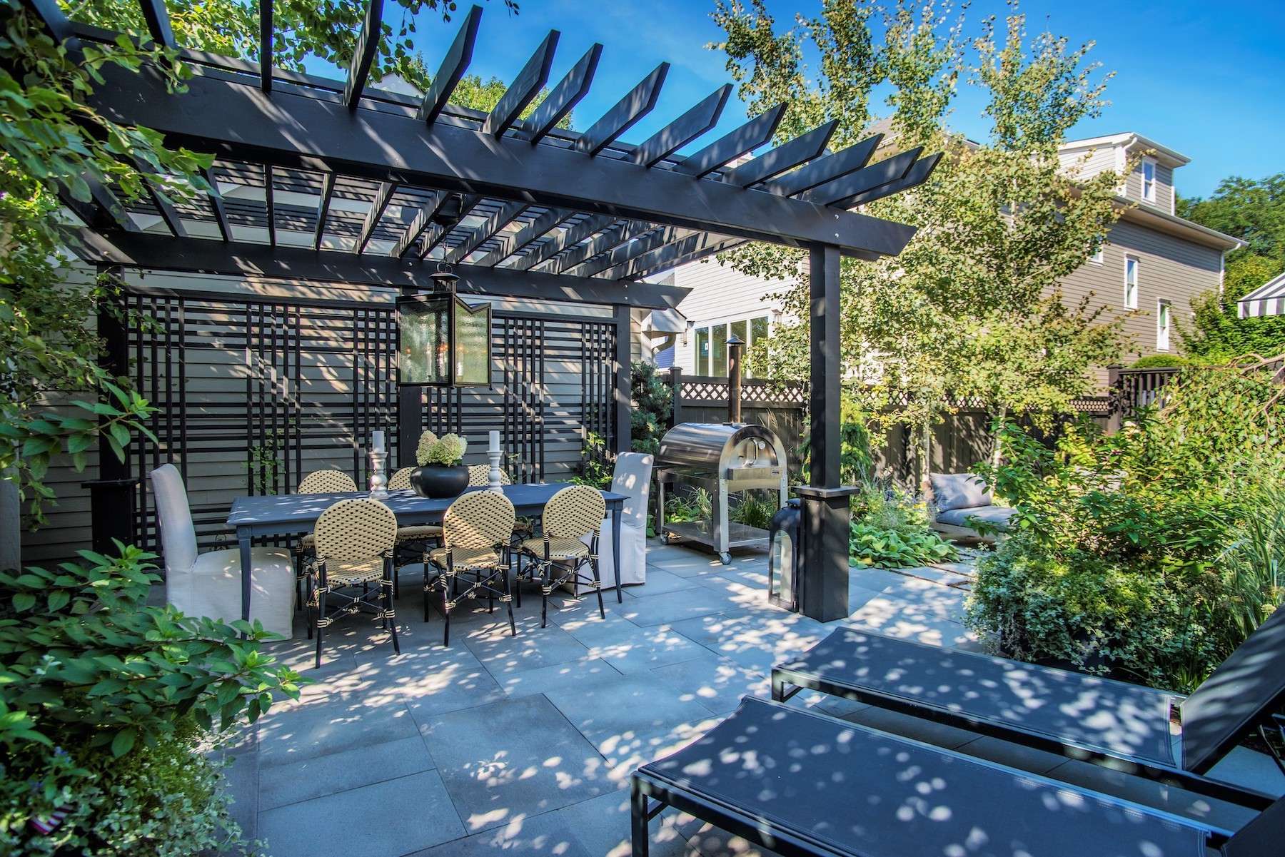 Pergola and outdoor dining area