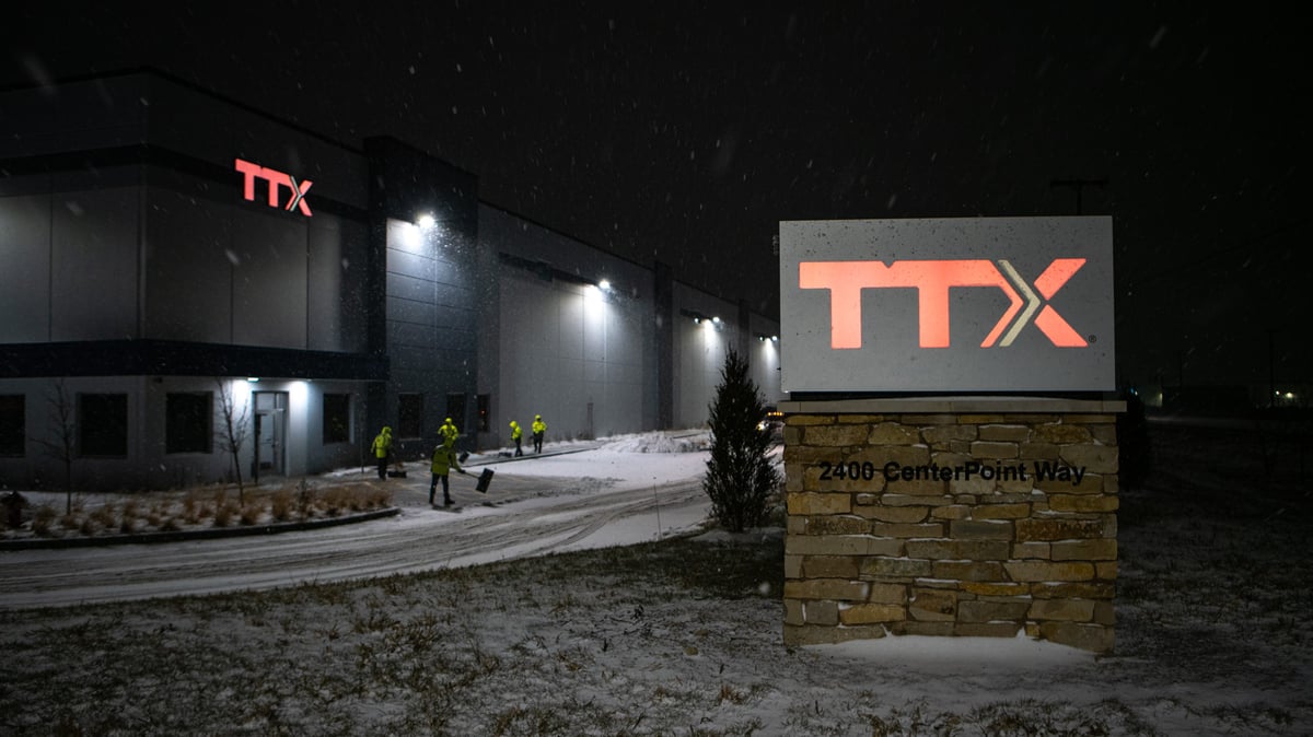 sign at industrial property in winter